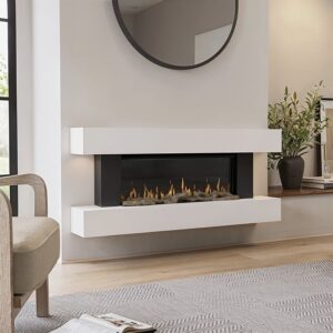 White Wall-Mounted Electric Smart Fire Place with Surround - 52 Inch - AmberGlo