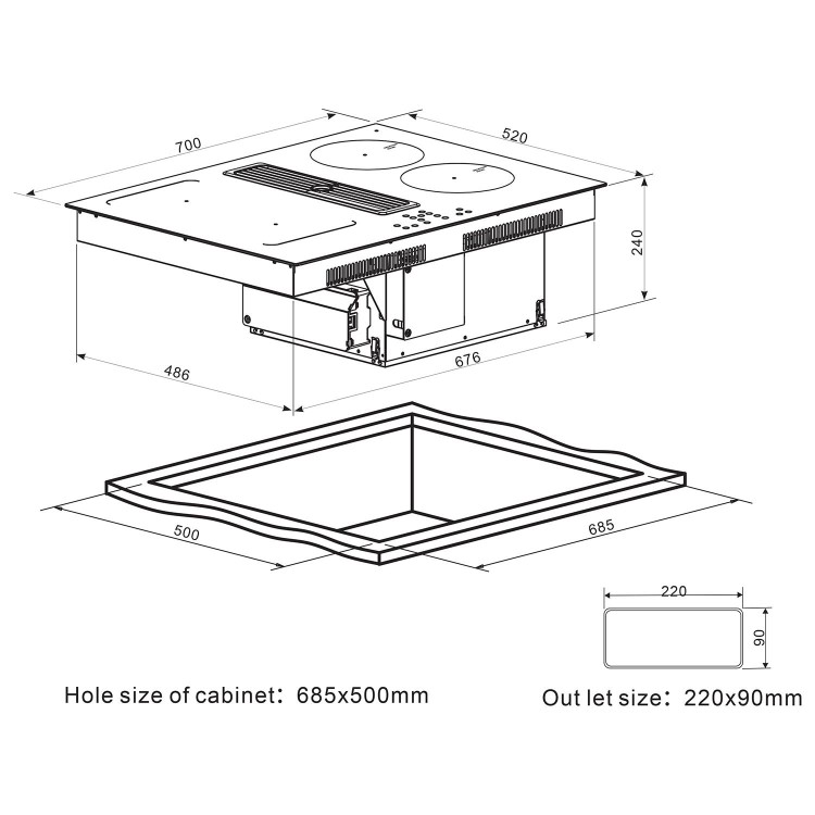 electriQ 70cm Venting Induction Hob with Flex Zone - Image 6