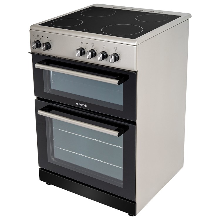 electriQ 60cm Double Oven Electric Cooker - Silver - Image 6