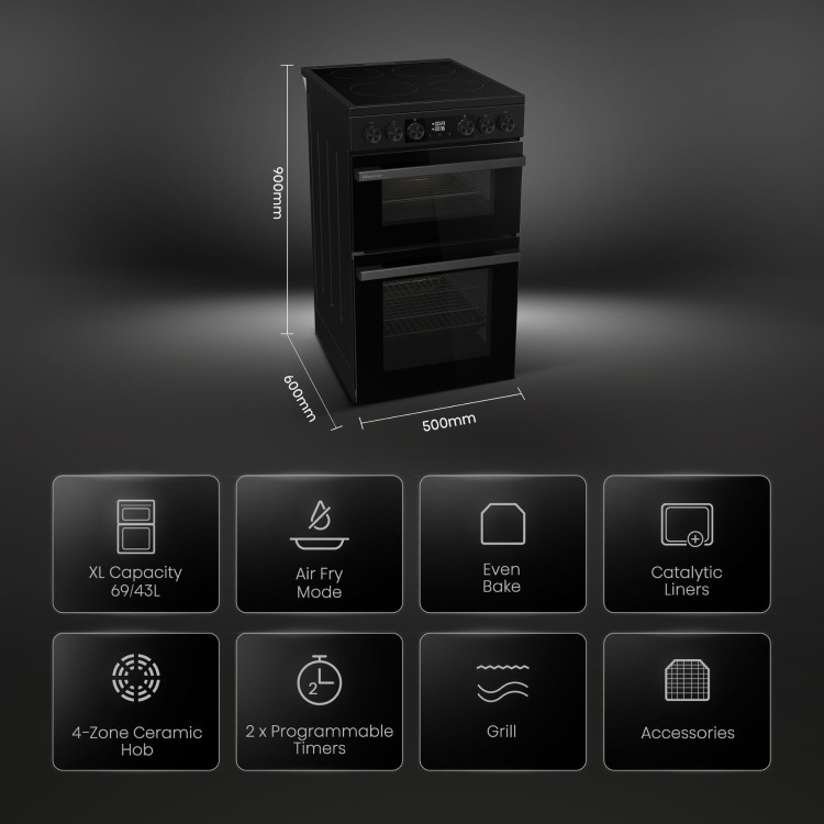Hisense 50cm Electric Cooker with Air Fry - Black - Image 2