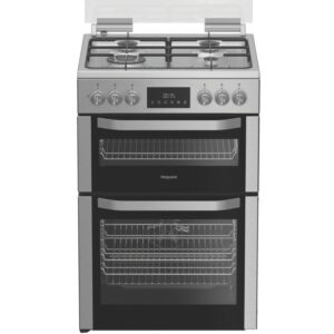 Hotpoint 60cm Dual Fuel Cooker with Glass Lid - Stainless steel