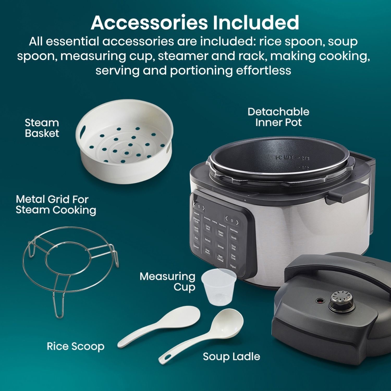 Hisense HMC6SBUK 6L 10-in-1 Digital Multicooker Pressure Cooker Slow Cooker & Rice Cooker - Stainless Steel & Black - Image 6