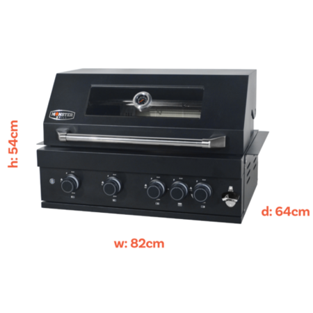 Monster Grill 4 Burner Built-In Gas BBQ - Black - Image 8