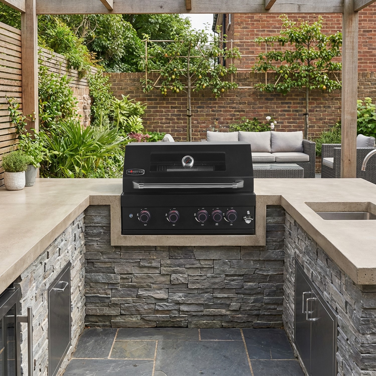 Monster Grill 4 Burner Built-In Gas BBQ - Black - Image 2