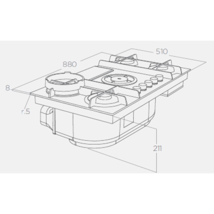 Elica NikolaTesla Flame 88cm Gas Venting Hob with Built-In Extractor Fan - Black - Image 8