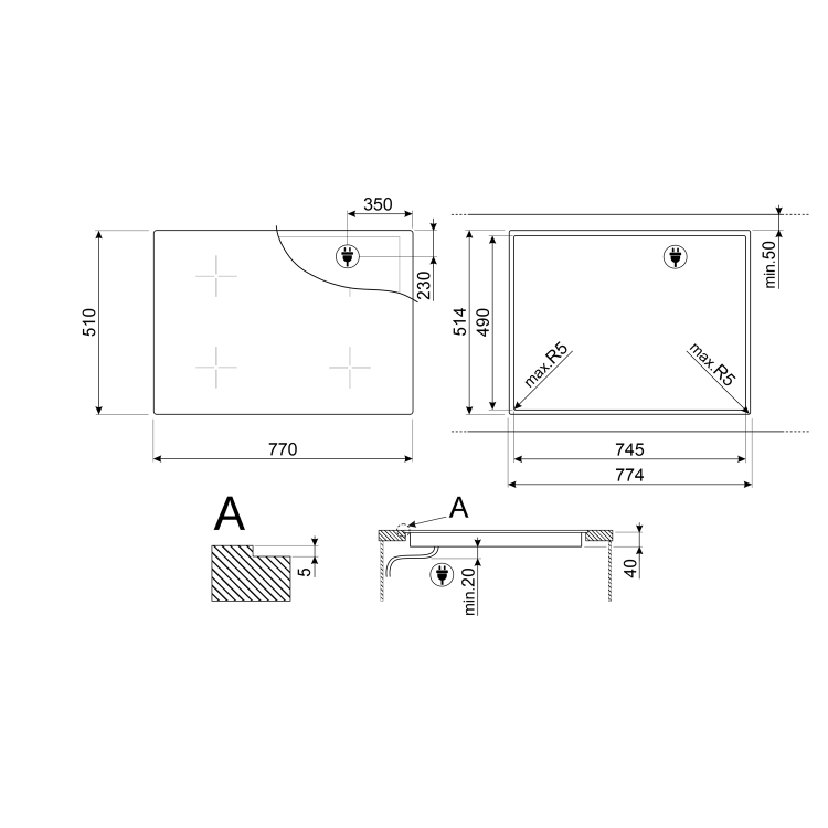 Smeg 77cm 4 Zone Ceramic Hob - Image 7