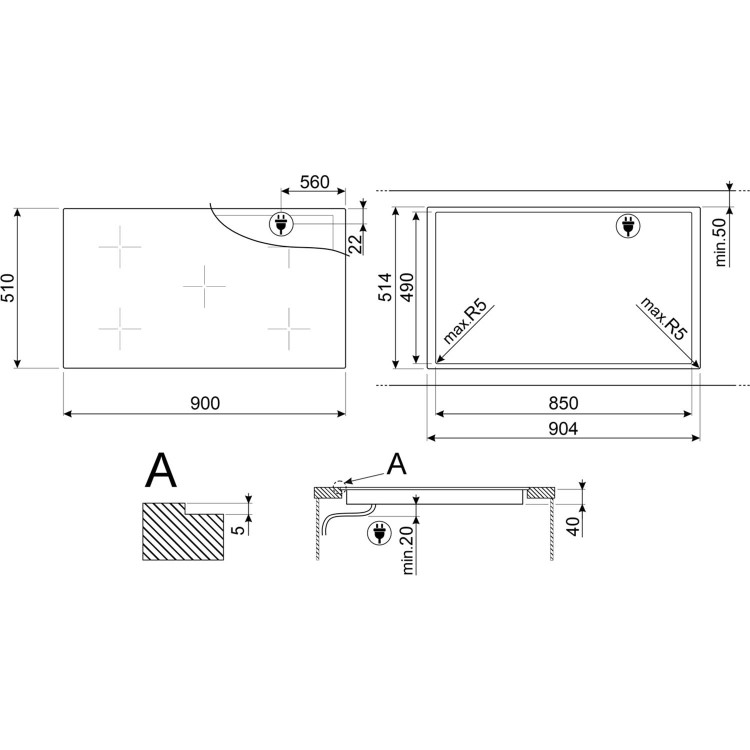 Smeg 90cm 5 Zone Ceramic Hob - Image 5