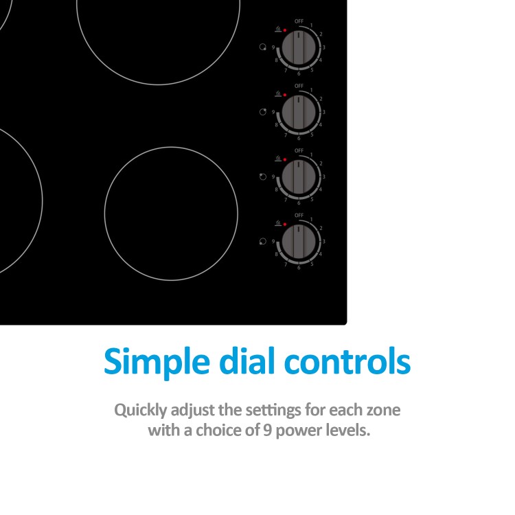 electriQ 60cm 4 Zone Ceramic Hob with Knob Controls - Image 2