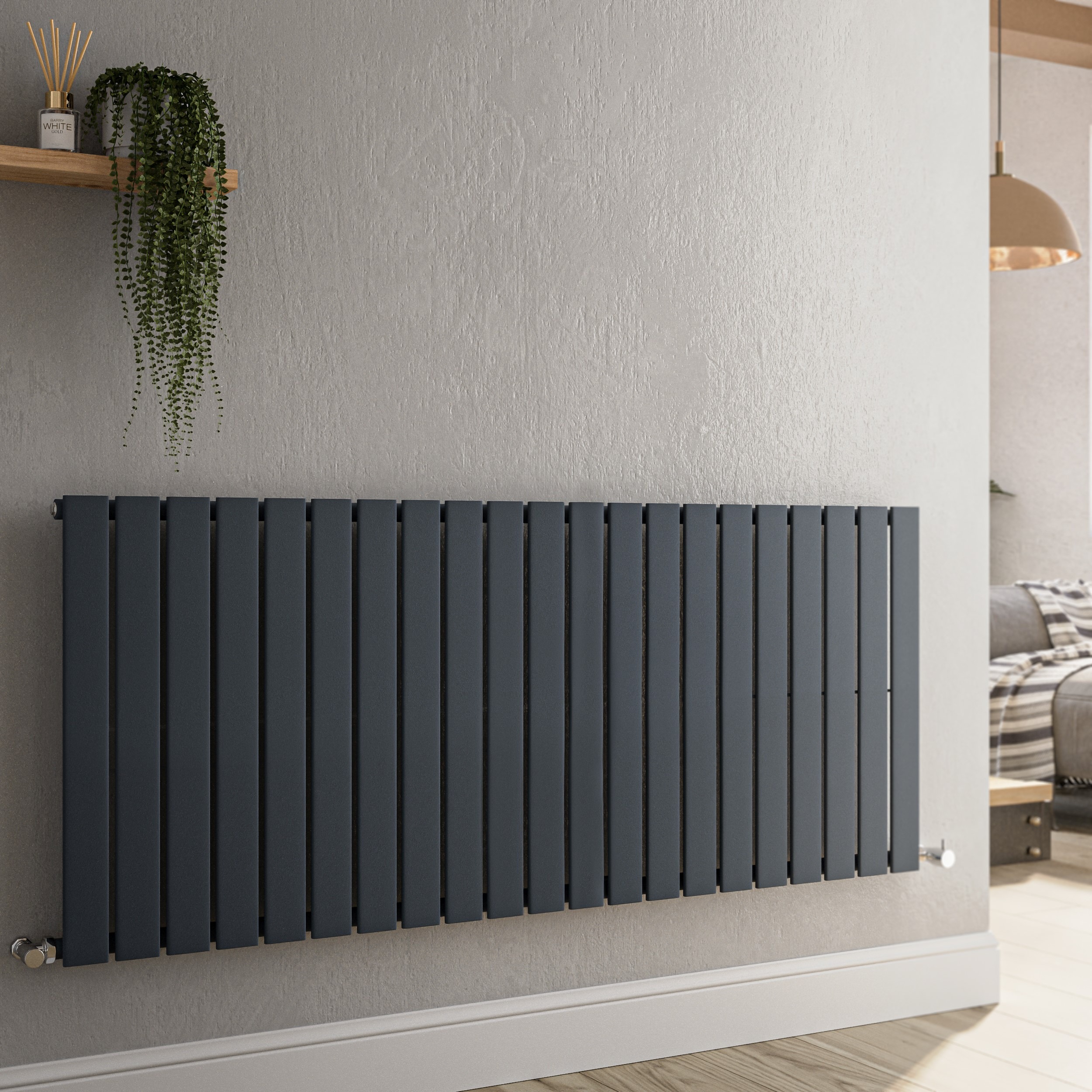 Riace Anthracite Horizontal Flat Designer Radiator 600x1428mm Single Panel 3337 BTU - Image 5