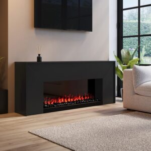 Black Freestanding Electric Fire - 60 Inch - AmberGlo