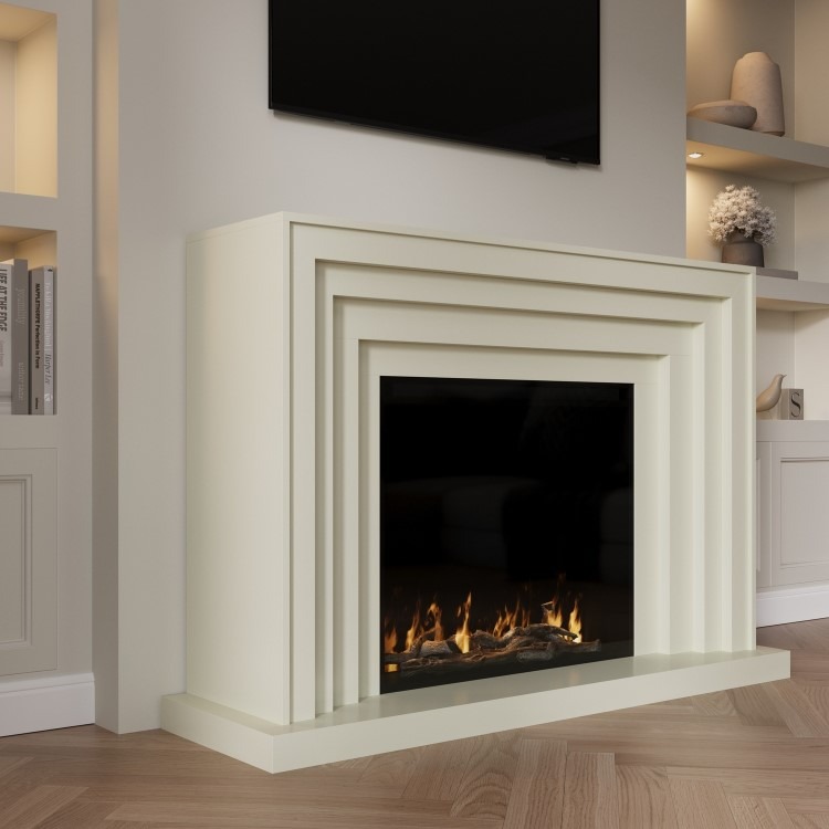 Cream Fire Surround and Electric Fire with Logs - AmberGlo