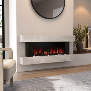 Stone-Effect Wall-Mounted Electric Smart Fire Place with Surround - 52 Inch - AmberGlo