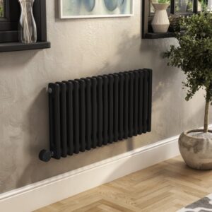 Midnight Black Electric Horizontal Column Radiator with Wi-Fi Thermostat - 1200W - H400xW830mm - Bathroom Safe