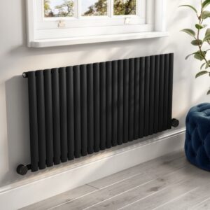 Midnight Black Horizontal Smart Electric Radiator with Wi-Fi Thermostat - 2000W - H600xW1416mm - Bathroom Safe