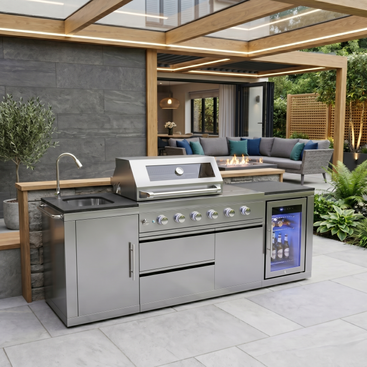 Monster Grill - Ultimate Outdoor Kitchen - 4 Burner Gas BBQ with Fridge and Sink