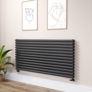 Sorrento Linea Midnight Black Oval Designer Radiator 767x1600mm Double Panel 7379 BTU - Horizontal Bars
