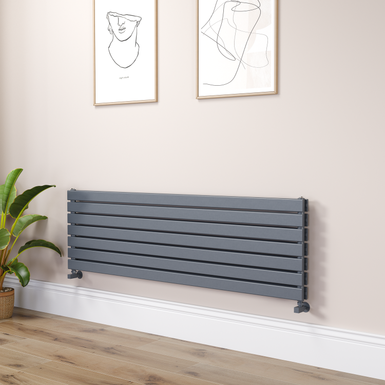 Riace Linea Dark Grey Anthracite Flat Designer Radiator 630x1200mm Double Panel 4386 BTU - Horizontal Bars