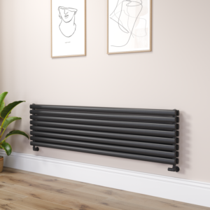 Sorrento Linea Midnight Black Oval Designer Radiator 472x1800mm Double Panel 5072 BTU - Horizontal Bars