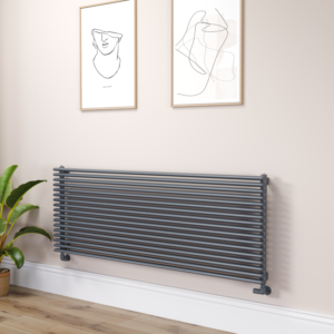 Ventura Linea Dark Grey Anthracite Oval Unique Designer Radiator 595x1600mm Single Panel 5212 BTU - Horizontal Bars