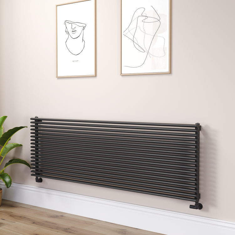 Ventura Linea Midnight Black Oval Unique Designer Radiator 595x1800mm Single Panel 5928 BTU - Horizontal Bars