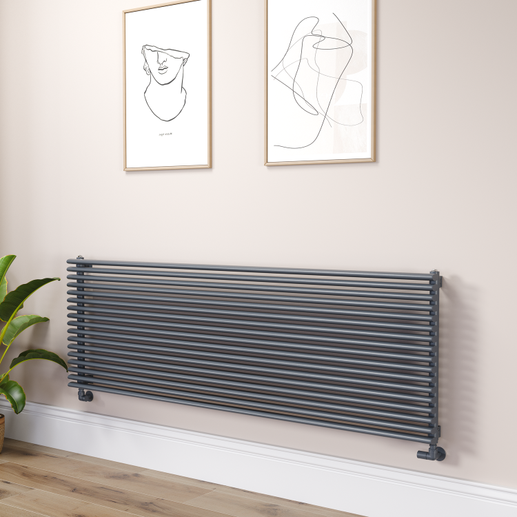 Ventura Linea Dark Grey Anthracite Oval Unique Designer Radiator 595x1800mm Single Panel 5928 BTU - Horizontal Bars
