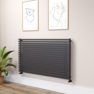 Riace Linea Midnight Black Flat Designer Radiator 770x1600mm Double Panel 6904 BTU - Horizontal Bars