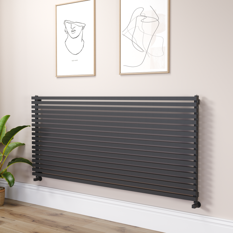 Ravello Linea Midnight Black Square Designer Radiator 810x1800mm Single Panel 6570 BTU - Horizontal Bars