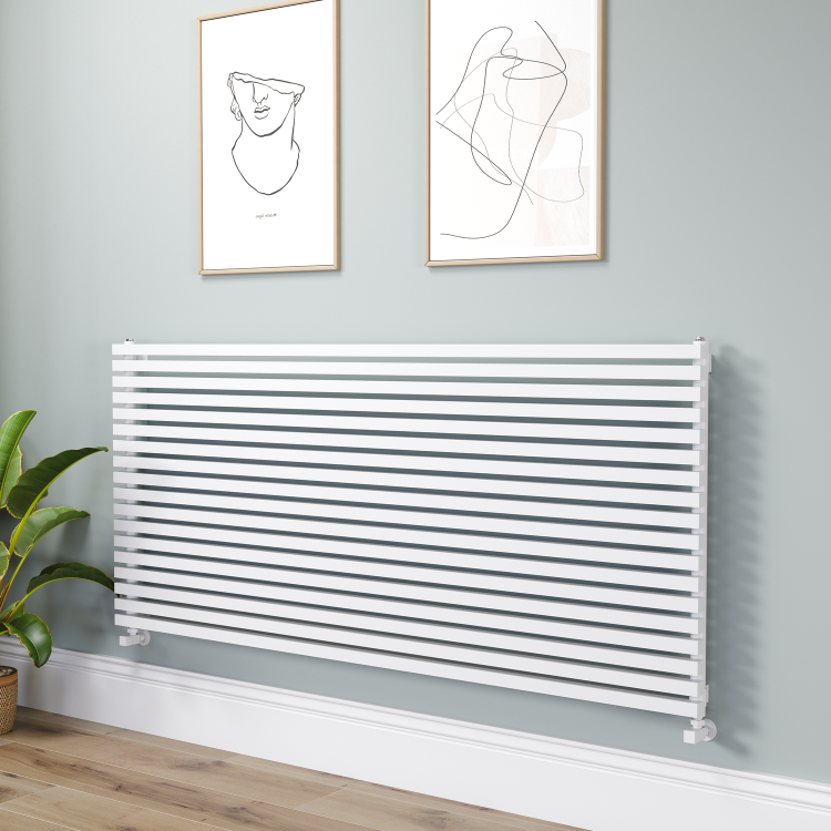 Riace Linea White Flat Designer Radiator 770x1400mm Double Panel 6143 BTU - Horizontal Bars