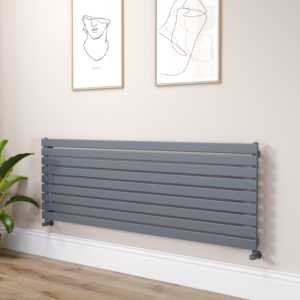 Riace Linea Dark Grey Anthracite Flat Designer Radiator 630x1200mm Double Panel 4386 BTU - Horizontal Bars