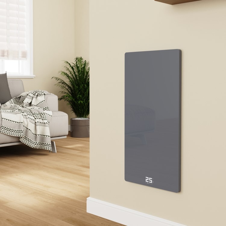 380W Smart Infrared Vertical Anthracite Glass Designer Wall Heater 450x900mm with Optional Towel Rail - IP24 Bathroom Safe - Image 2
