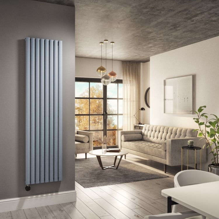 Light Grey Vertical Smart Electric Radiator with Wi-Fi Thermostat - 2400W - H1800xW472mm - Bathroom Safe - Image 2