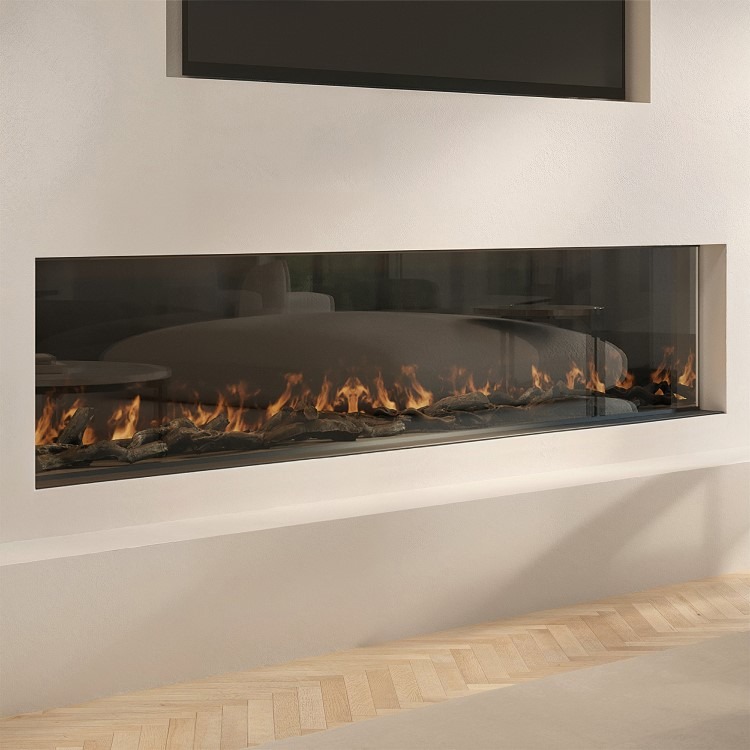 Black 3-Sided Inset Electric Media Wall Smart Fire Place - 70 Inch - AmberGlo - Image 2