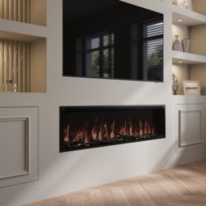 Black Slimline Inset Electric Media Wall Smart Fire Place - 60 Inch - AmberGlo