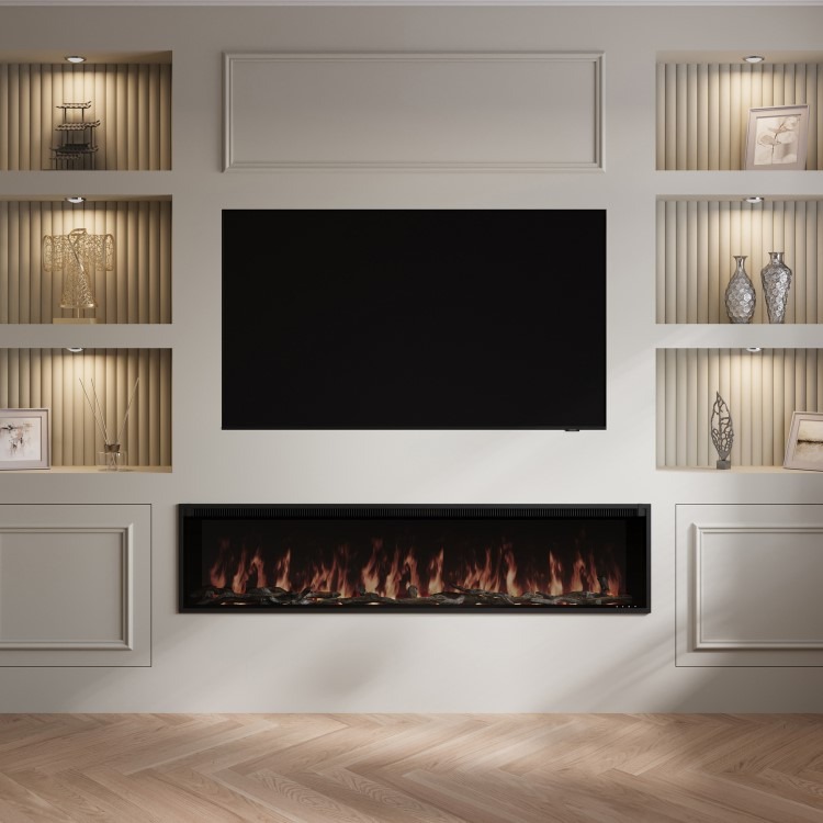 Black Slimline Inset Electric Media Wall Smart Fire Place - 70 Inch - AmberGlo - Image 3