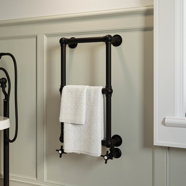 Black Vertical Traditional Towel Radiator 700 x 400mm - Regent - Image 4