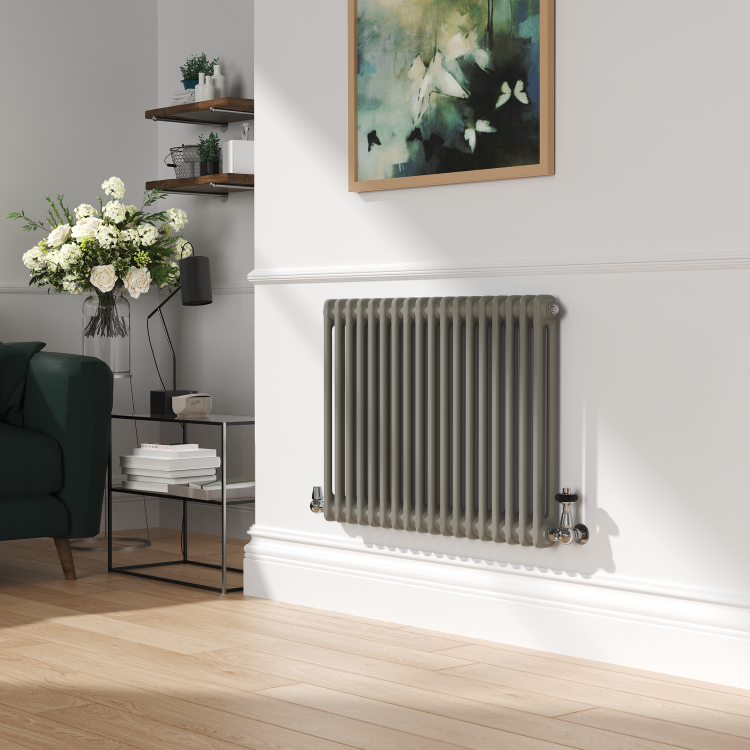 Reggio Smoked Stone Horizontal Double Column Traditional Radiator 600x830mm 2832 BTU - Cast Iron Style