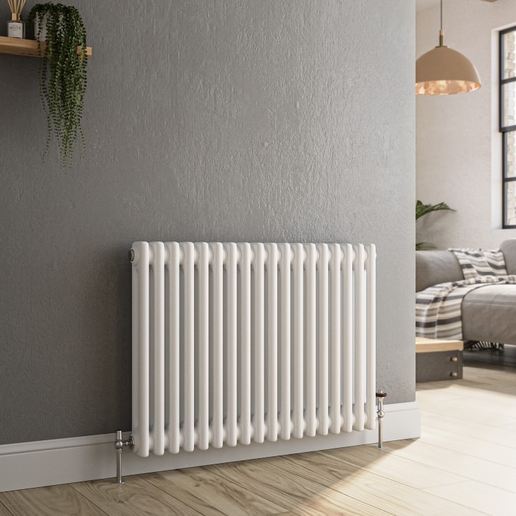 Reggio White Horizontal Triple Column Traditional Radiator 300x1460mm 3301 BTU - Cast Iron Style