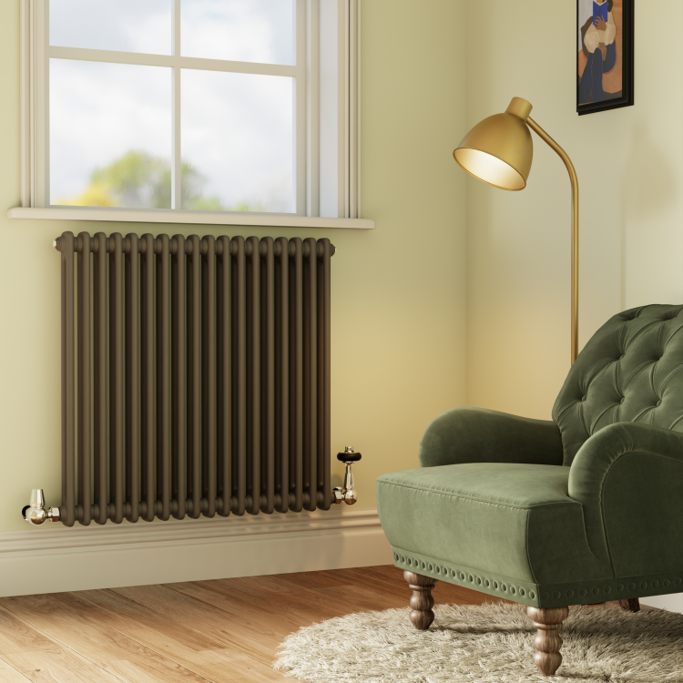 Reggio Anthracite Horizontal Double Column Radiator 800x830mm 3713 BTU - Cast Iron Style