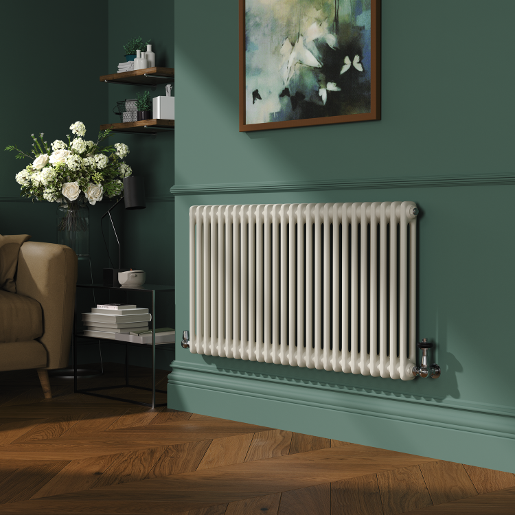 Reggio Linen Horizontal Double Column Traditional Radiator 600x1190mm 4091 BTU - Cast Iron Style - Image 2