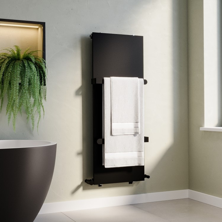 Black Vertical Panel Radiator with Towel Bars 1220 x 452mm - Hesperia - Image 2