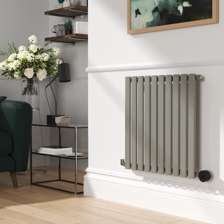 Smoked Stone Horizontal Smart Electric Radiator with Wi-Fi Thermostat - 600W - H600xW590mm - Bathroom Safe
