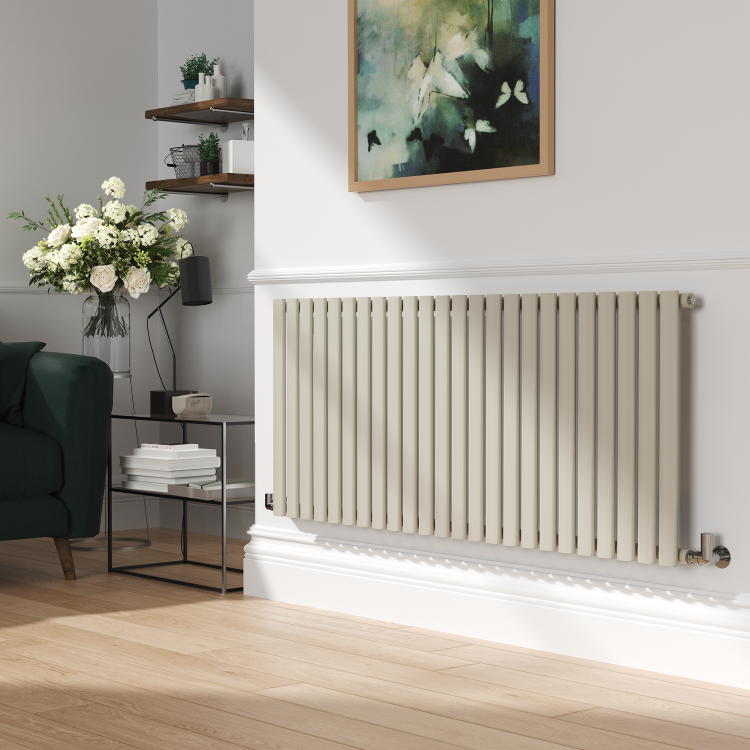 Sorrento Linen Horizontal Oval Designer Radiator 600x1416mm Single Panel 3783 BTU