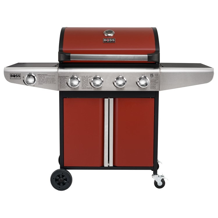 Boss Grill Kentucky Premium - 4 Burner Gas BBQ Grill with Side Burner - Red - Image 2