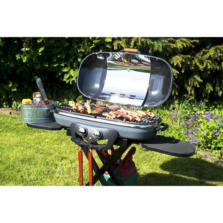 Boss Grill Deluxe Portable - 2 Burner Gas BBQ Grill with Trolley - Grey - Image 2