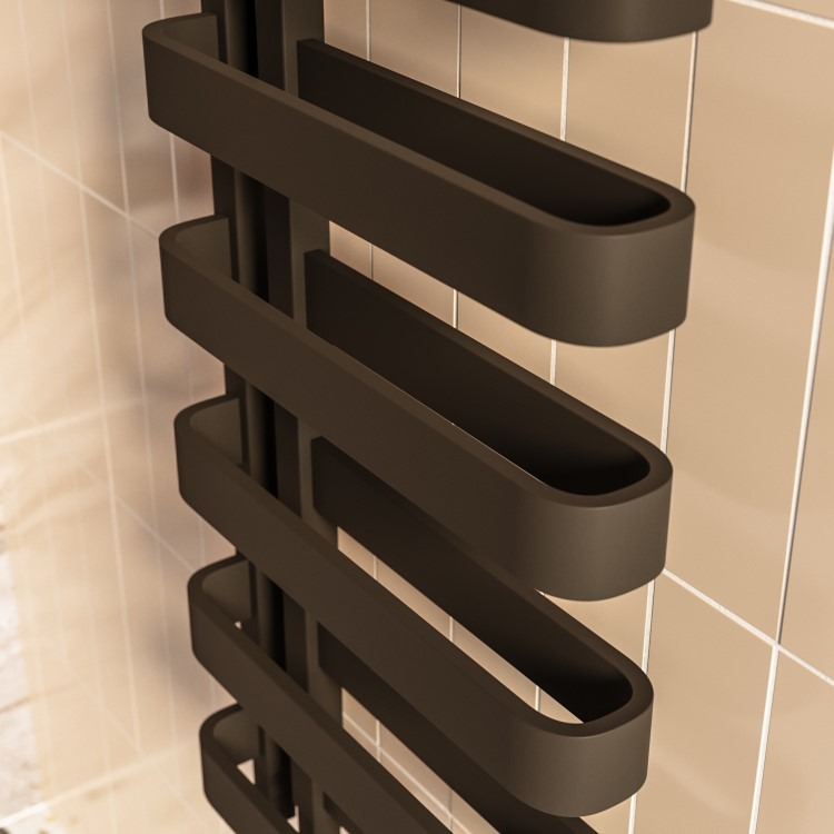 Black Designer Curved Towel Radiator 1300 x 500mm - Ordos - Image 2