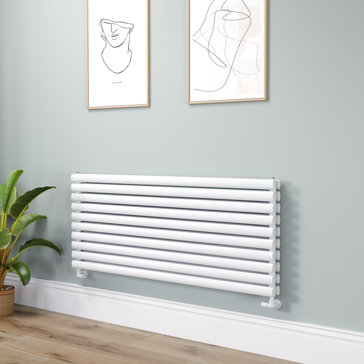 Sorrento Linea White Oval Designer Radiator 590x1400mm Double Panel 5014 BTU - Horizontal Bars