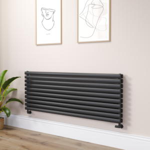 Sorrento Linea Midnight Black Oval Designer Radiator 590x1600mm Double Panel 5676 BTU - Horizontal Bars