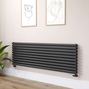 Sorrento Linea Midnight Black Oval Designer Radiator 767x1400mm Double Panel 6519 BTU - Horizontal Bars