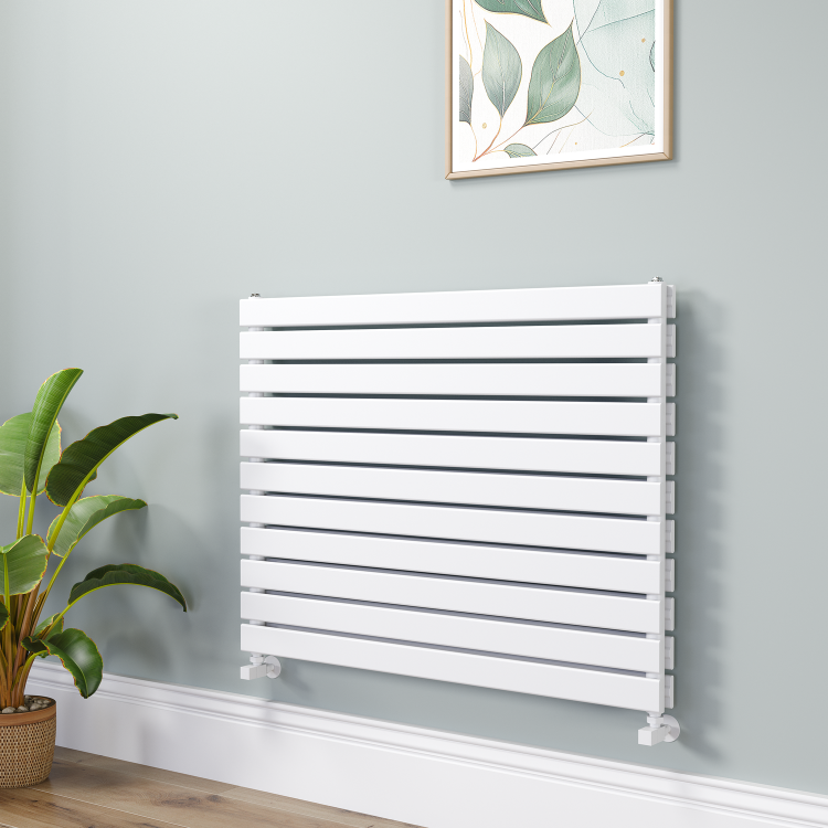 Riace Linea White Flat Designer Radiator 770x1000mm Double Panel 4553 BTU - Horizontal Bars