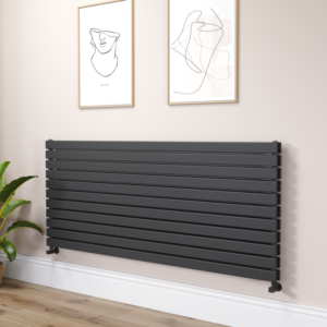Riace Linea Midnight Black Flat Designer Radiator 770x1800mm Double Panel 7645 BTU - Horizontal Bars